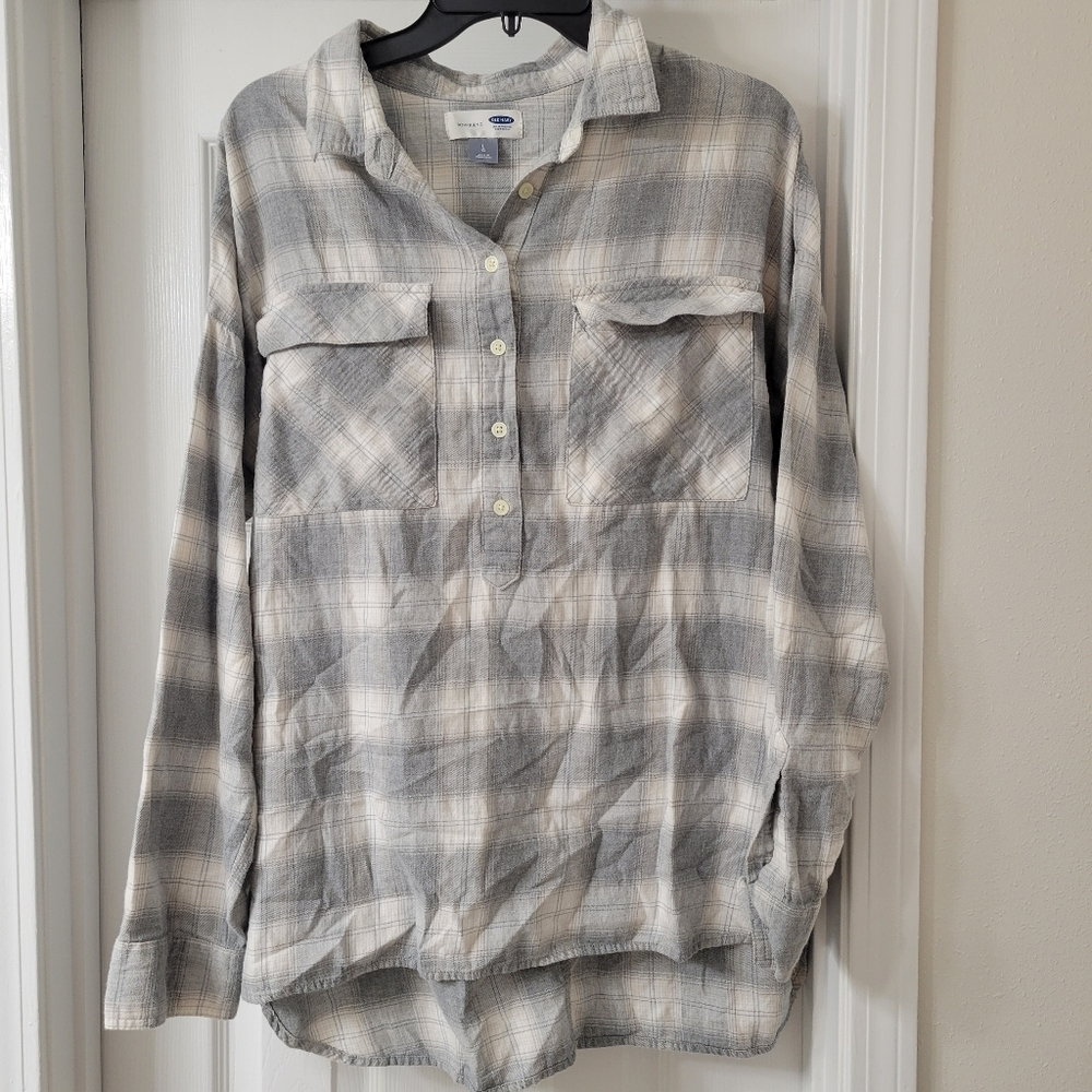 Old Navy Boyfriend Checked Tunic Top, Size L